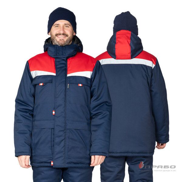 Костюм мужской утеплённый "Профессионал 2 Ультра" тёмно-синий/красный (куртка и полукомбинезон)