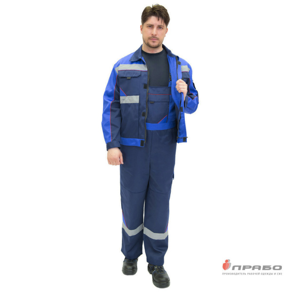 Костюм мужской летний "Базис" тёмно-синий/василёк (куртка и полукомбинезон)