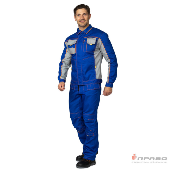 Костюм мужской "Бренд 2 2020" василёк/светло-серый (куртка и полукомбинезон)