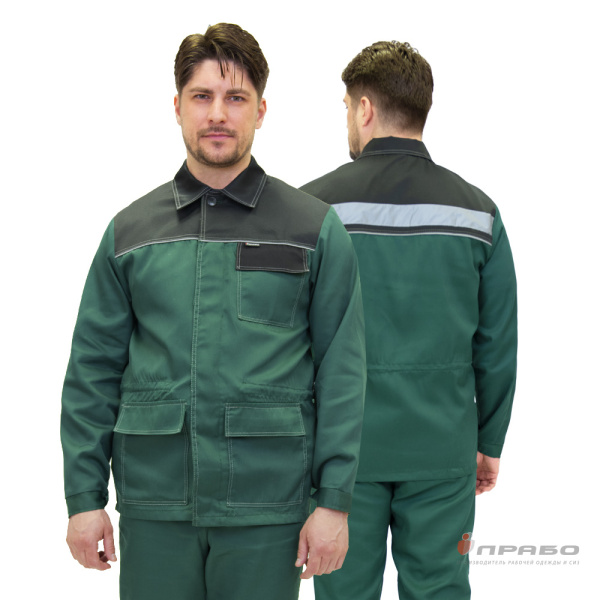 Костюм мужской "Ударник П" тёмно-зелёный/чёрный (куртка и брюки)