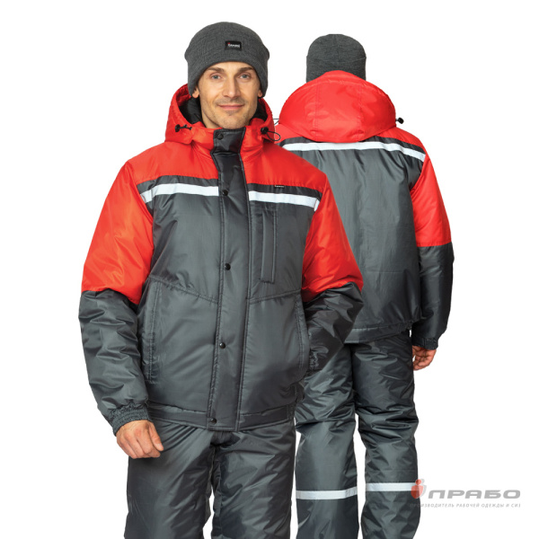 Костюм мужской утеплённый "Стимул-М" серый/красный (куртка и полукомбинезон)