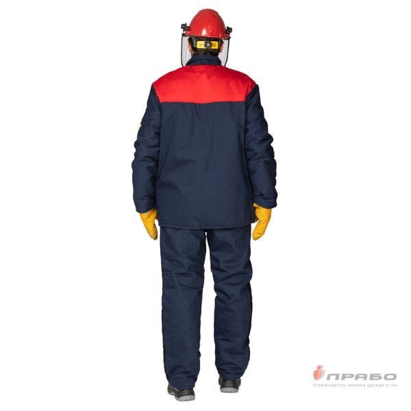 Костюм сварщика утеплённый со спилком "Титан" 3 класса защиты тёмно-синий/красный (куртка и брюки)