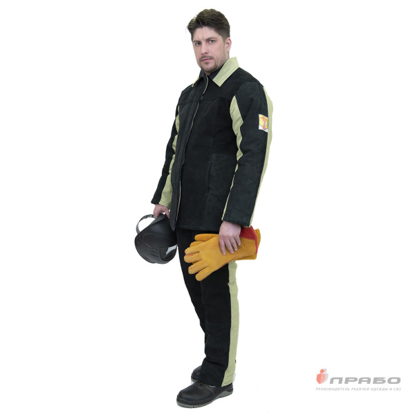 Костюм сварщика утеплённый со спилком чёрный/хаки (2,6м²) (куртка и брюки)