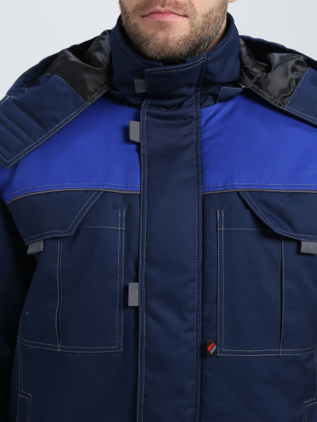 Куртка зимняя укороченная Фаворит (тк.Смесовая,240), т.синий/васильковый/серый