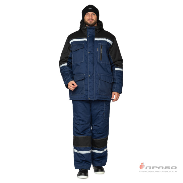 Костюм мужской утеплённый "Азимут" синий/чёрный (куртка и брюки)