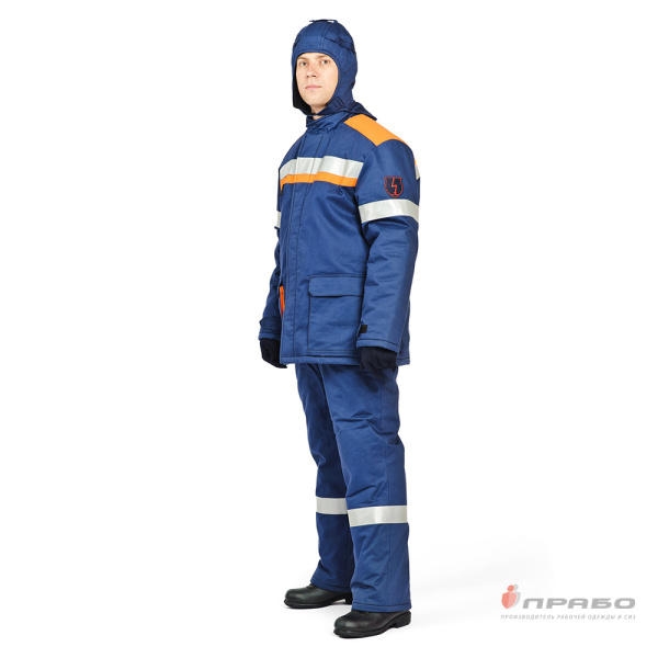 Костюм зимний для защиты от электрической дуги "СП08-3/V-2" с уровнем защиты до 85 кал/см² синий/оранжевый (куртка и брюки)