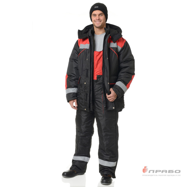 Костюм мужской утеплённый "Эверест" чёрный/красный (куртка и полукомбинезон)