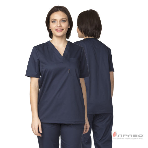 Костюм медицинский женский "Хирург" тёмно-синий (блузон и брюки)