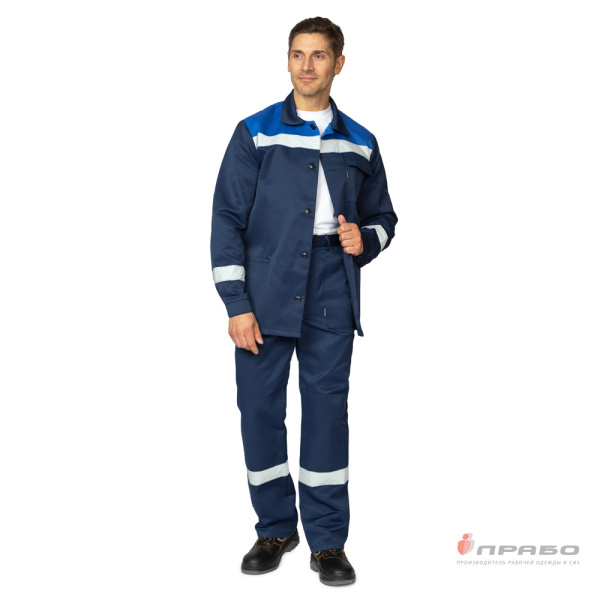 Костюм мужской летний "Стандарт 1 СОП" тёмно-синий/василёк (куртка и брюки)