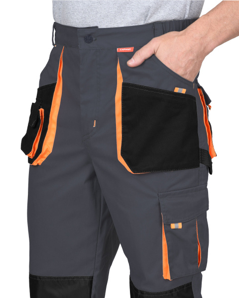 Брюки СИРИУС-МАНХЕТТЕН т.серый с оранж. и черным тк.  стрейч пл. 250 г/кв.м