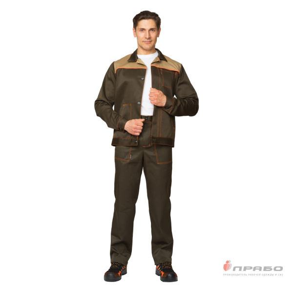 Костюм мужской "Молл" хаки/тёмно-бежевый (куртка и брюки)