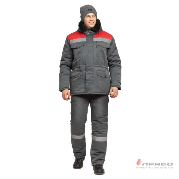 Костюм мужской утеплённый "Мастерок 2" серый/красный (куртка и полукомбинезон)