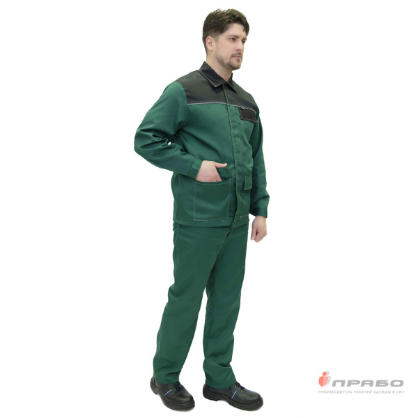 Костюм мужской "Ударник П" тёмно-зелёный/чёрный (куртка и брюки)