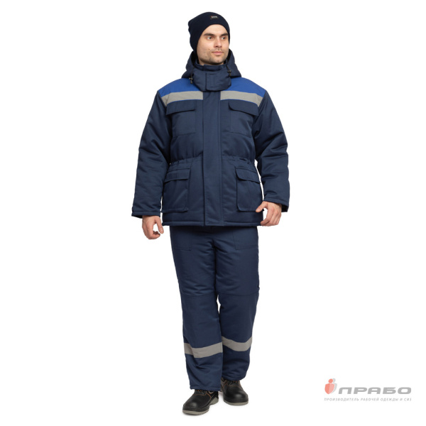 Костюм мужской утеплённый "Буря Лайт СОП" тёмно-синий (куртка и полукомбинезон)