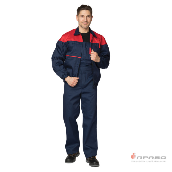 Костюм мужской летний "Гудзон" сине-красный (куртка и полукомбинезон)