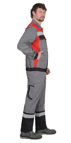 Костюм СИРИУС-МАСТЕР летний, куртка короткая, брюки, средне-серый с красным с СОП