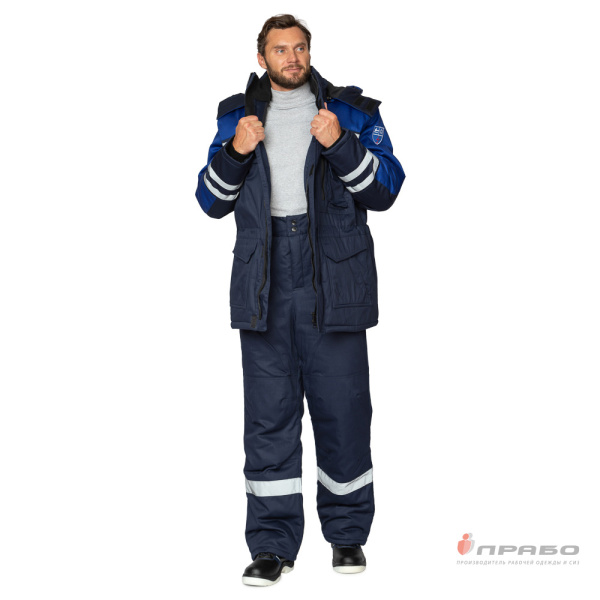 Костюм антистатический мужской утеплённый "Антистат" тёмно-синий/василёк (куртка и брюки)