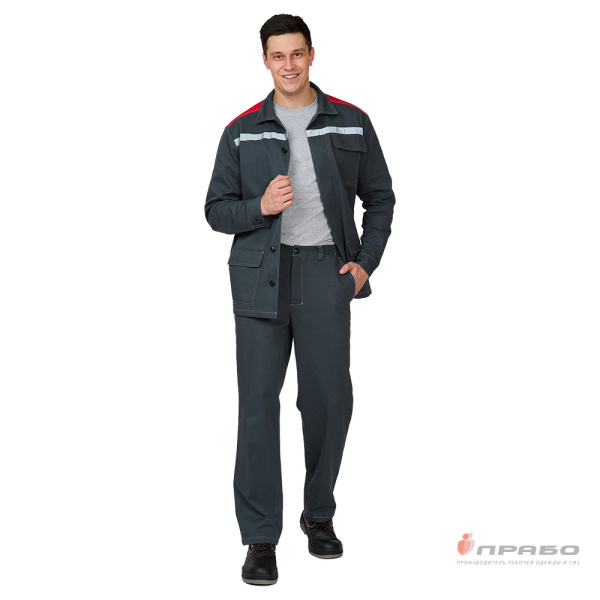 Костюм мужской "Оптимал 1" тёмно-серый/красный (куртка и брюки)