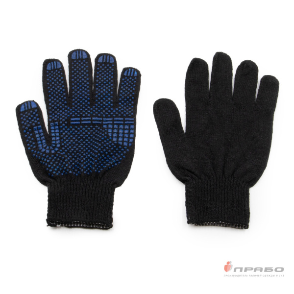 Перчатки х/б с ПВХ-покрытием (10 класс) "Точка" Стандарт чёрные