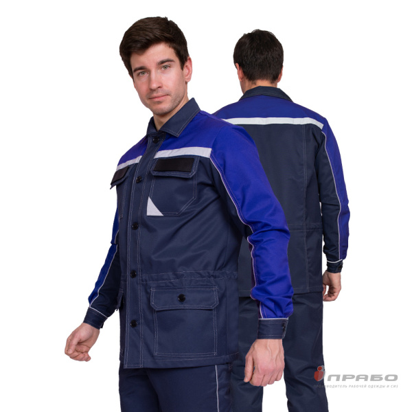 Рабочий мужской костюм "Стаб М" тёмно-синий/василёк (куртка и брюки)