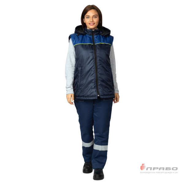 Жилет утеплённый "Сура" тёмно-синий/василёк/лимонный