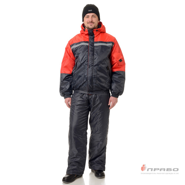 Костюм мужской утеплённый "Стимул" серый/красный (куртка и полукомбинезон)