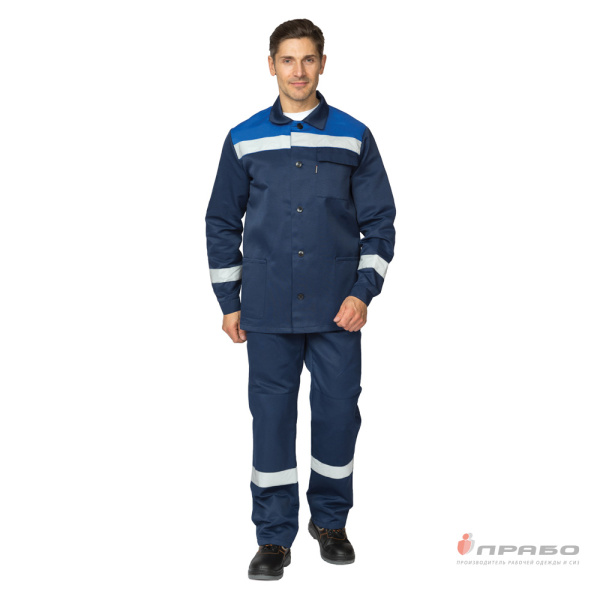Костюм мужской летний "Стандарт 1 СОП" тёмно-синий/василёк (куртка и брюки)