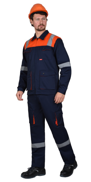 Костюм СИРИУС-БИЛДЕР куртка, брюки темно-синий с оранжевым