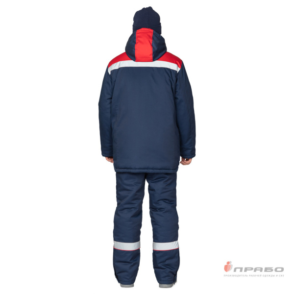 Костюм мужской утеплённый "Профессионал 2 Ультра" тёмно-синий/красный (куртка и полукомбинезон)