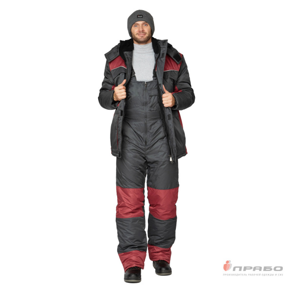 Костюм мужской утеплённый "Урал-Комфорт" серый/бордо (куртка и полукомбинезон)