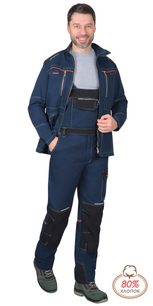Костюм СИРИУС-ШАТЛ-РОСС куртка, полукомбинезон, синий с черным, 80% х/б, пл. 260 г/кв.м