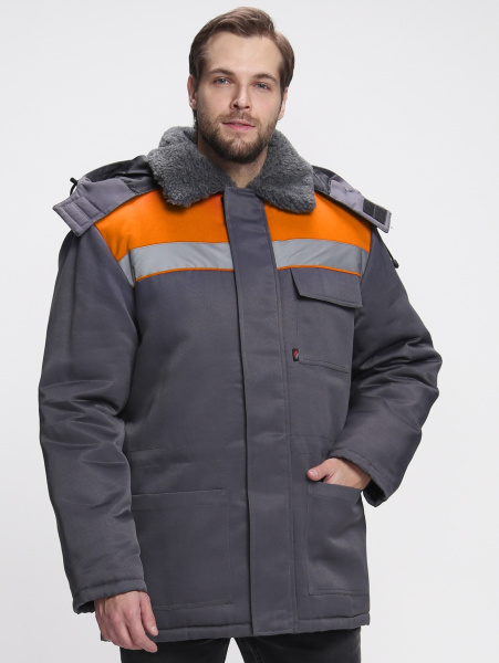 Куртка зимняя Бригада NEW (тк.Смесовая,210), т.серый/оранжевый