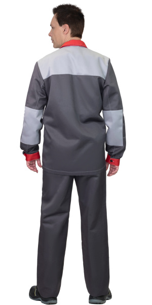 Костюм СИРИУС-АСПЕКТ куртка длин., брюки, темно-серый со светло-серым и красной отделкой