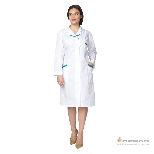 Халат медицинский женский "Лаура" белый/бирюза