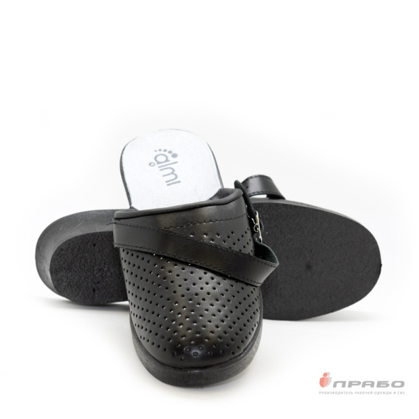 Сабо кожаные женские с подошвой ПВХ чёрные (натуральная кожа)