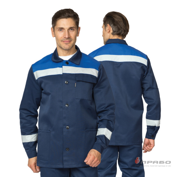 Костюм мужской летний "Стандарт 1 СОП" тёмно-синий/василёк (куртка и брюки)