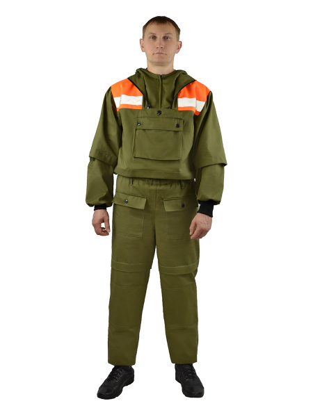Костюм противоэнцефалитный СОП (тк.Саржа,250), хаки/оранжевый