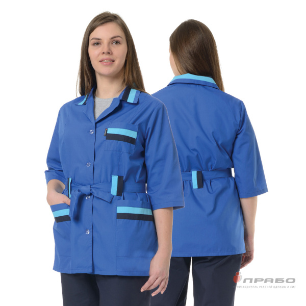 Костюм женский "Лира" василёк/синий (блузон и брюки) для рабочего персонала сферы обслуживания