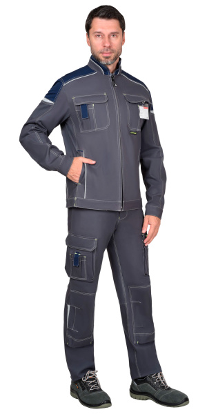 Костюм СИРИУС-ДЖЕТ куртка, брюки т-серый с синим тк. мех. стрейч с ВО