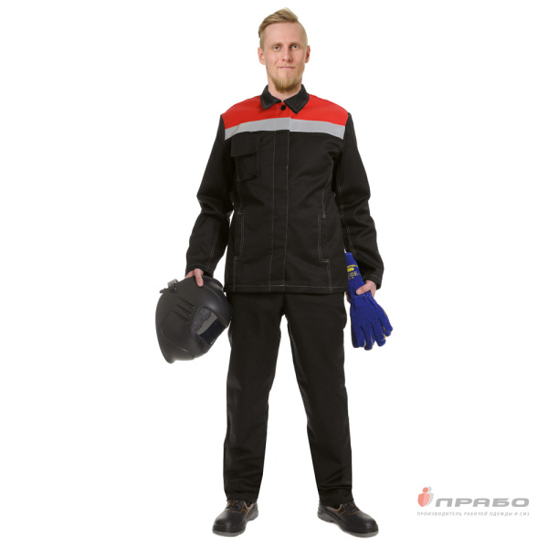 Костюм огнестойкий 1 класса защиты х/б с ОП пропиткой чёрный/красный (куртка и брюки)