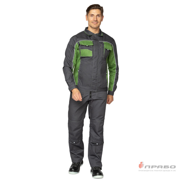 Костюм мужской "Бренд 2 2020" тёмно-серый/зелёный (куртка и полукомбинезон)