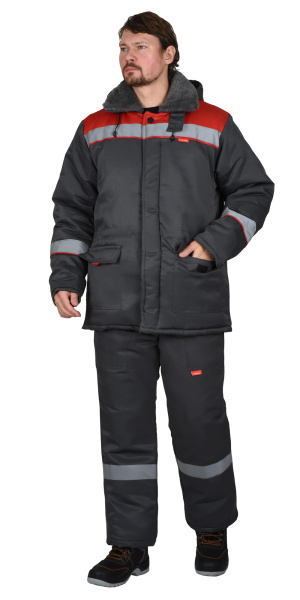 Куртка СИРИУС-БРИГАДИР мех. ворот, темно-серая с красным и СОП