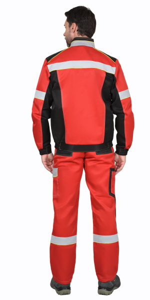 Костюм СИРИУС-ПОЛИНОМ муж.,курт.кор. п/к, черный с красным и св.серым СОП 50мм