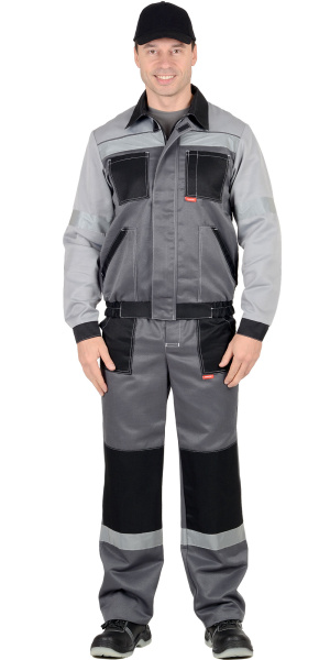 Костюм СИРИУС-ЛИГОР куртка, брюки т.серый со св. серым и черным СОП 50 мм
