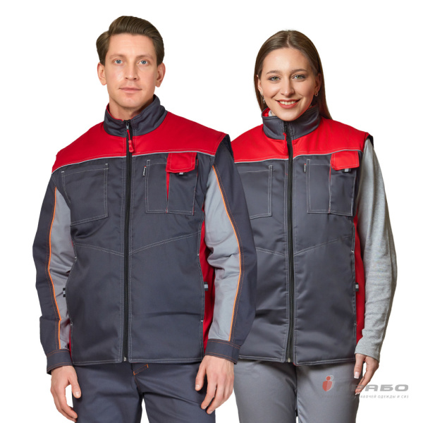 Жилет универсальный утеплённый "Бренд" тёмно-серый/красный