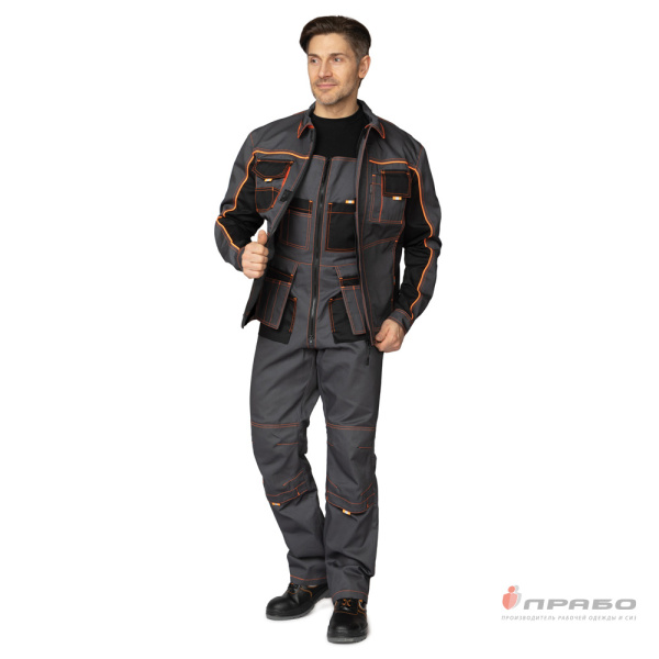Костюм мужской "Бренд 2 2020" тёмно-серый/тёмно-серый/чёрный (куртка и полукомбинезон)