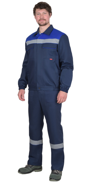 Костюм СИРИУС-МАСТЕР летний: куртка, брюки, темно-синий с васильковой отделкой