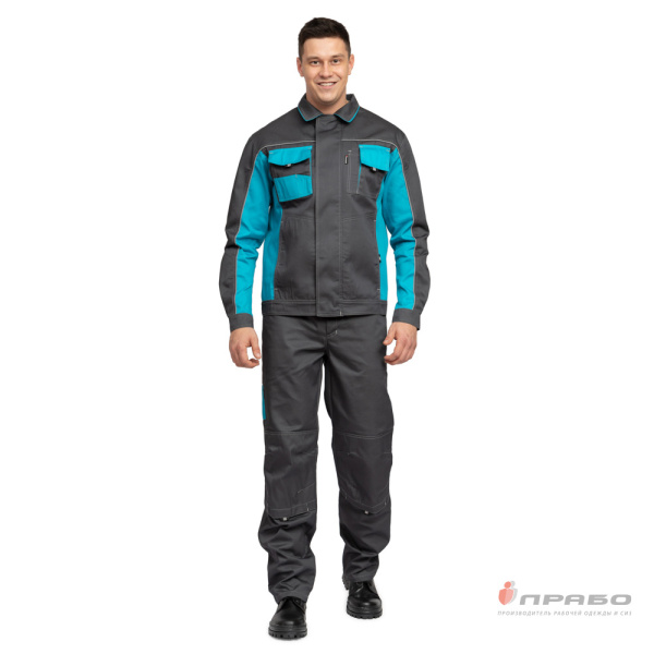 Костюм мужской "Бренд 1 2020" серый/бирюза (куртка и брюки)
