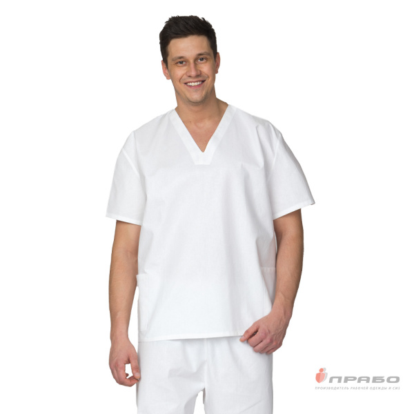 Костюм медицинский "Хирург" белый из бязи (блузон и брюки)