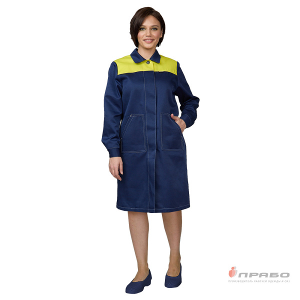 Халат женский "Пантеон" синий/жёлтый из облегчённой ткани